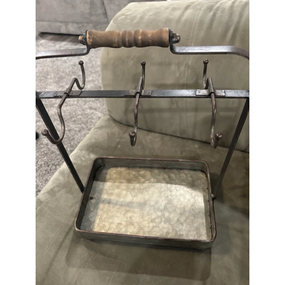 Farmhouse Coffee Cup Mug Rack Holder with Tray Organizer Hooks Storage Kitchen - Picture 5 of 6